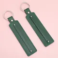 Dark green leather keychain with silver metal ring for DIY accessories - 15cm 1 Piece/Pack / Dark Green