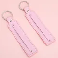 Personalized pink leather strap keychain with silver ring for DIY jewelry accessories - 15cm 1 Piece/Pack / Pink