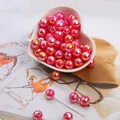 Rose pink AB color ABS faux pearl round beads for DIY handmade jewelry accessories - 6mm (Approx 100pcs/Pack) / Rose Red