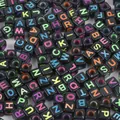 Square black acrylic alphabet beads with colorful letters for DIY bracelet making - Alphabet Black with Fluorescent
