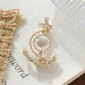 Exquisite gold-tone alloy anchor brooch with sparkling rhinestones for men's suits - Anchor Style (A23-36)