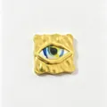 Macro view of gold textured evil eye brooch with colorful artistic iris detail - Hammered Square Gradient Eye Style (Y2)