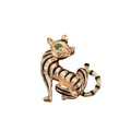 Vintage gold-toned tiger brooch with black enamel stripes and green gemstone eye - Gold (A23-197)
