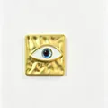 Close-up of a hammered gold square brooch with a detailed blue evil eye centerpiece - Hammered Square Blue Eye Style (Y7)