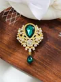 Elegant vintage emerald green teardrop crystal brooch with clear sparkling rhinestones detail - Water Drop Style (A17-44) / Green