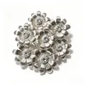 Elegant vintage silver daisy brooch cluster with sparkling crystal centers - Silver Patchwork Floral Style (A15-40)