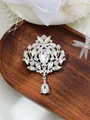 Exquisite detail view of a vintage silver crystal brooch featuring a teardrop pendant. - Silver White Style (A17-36)