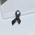 Elegant black crystal encrusted ribbon mourning brooch pin for memorial commemoration - Black Rhinestone Style (SD01)