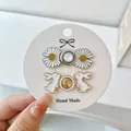 Handmade decorative metal waist adjustment buttons with white daisy and rabbit designs - Daisy & Rabbit Style (2 Pairs Pack) / 2 Pairs Set