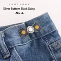 Black daisy adjustable waist buckle for jeans with pearl detail, style No. 4 - Silver Black Base Daisy (No. 4) / Silver
