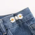 Decorative daisy flower adjustable waist buckle button for jeans in silver and white - Silver White Base Daisy (No. 2) / Silver