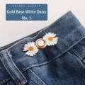 Adjustable gold-base waist buckle with white daisy flower design for jeans - Gold White Base Daisy (No. 1) / Gold