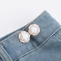 Elegant white camellia flower metal waist adjustment pin for denim jeans decoration - White Camellia Style