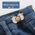 Adjustable white cat metal waist buckle for jeans, vintage cartoon animal pin button fastener - White Happy Cat Style (No. 15)