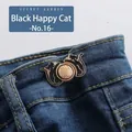 Cute black cat waist adjustment button buckle for denim jeans cinching - Black Happy Cat Style (No. 16)