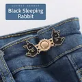 Cute black rabbit metal waist buckle for jeans tightening, vintage style denim accessory - Black Sleeping Rabbit Style (No. 14)