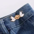 Decorative metal waist tightening button with white sleeping rabbit design for denim jeans - White Sleeping Rabbit Style (No. 13)