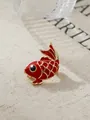Süße rote Fisch-Emaille-Brosche Anstecknadel im japanischen Stil für Damen - Roter Koi Fisch Stil (A22-29)