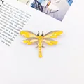 Detailed macro view of vintage yellow dragonfly brooch with rhinestones and enamel wings - Yellow Enamel Style (e-06) / Yellow