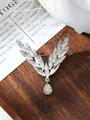 Elegant silver angel wing brooch detail featuring sparkling marquise cut clear crystals - White (A9-48)