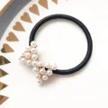 Elegant black hair tie featuring a cluster of imitation pearls and small rhinestones - Bowknot Artificial Pearl
