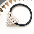 Elegant black elastic hair tie with triangle pearl and rhinestone cluster variant - Triangle Pearl Elastic