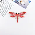 Elegant vintage red enamel dragonfly brooch with crystal accents in polished gold - Red Gradient Style (e-08) / Red