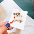 Eleganter Weihnachts-Rentier-Brosche mit roten Strasssteinen und Emaille - Rennendes Rentier (A5-56)