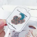 Adorable blue and clear rhinestone cloud and crescent moon brooch on jewelry card - Teal Moon Style (LY2)