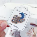 Cute moon and cloud brooch with sparkling blue and white rhinestones fashion accessory - Dark Blue Moon Style (LY3)