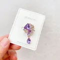 Elegant purple crystal teardrop brooch pin for women clothes anti-exposure buckle - Purple Triangle Rhinestone Style (A10-60)