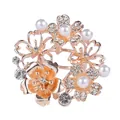 Eleganter Schalclip aus Roségold-Legierung mit Blumendesign, Perlen und Strasssteinen - Nr 1 (Roségold Perle Blumig)