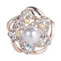 Eleganter roségoldener Blumen-Schalschnallenring mit funkelnden Strasssteinen und Perle - Nr 4 (Perle AB Strass Blumig)