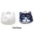 Cat head alloy enamel pendant charm for DIY earrings jewelry making, 17x17mm size - 2-Pack / White K & Black and White