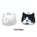 Black and white enamel cat head charms, 17x17mm DIY jewelry accessories for earrings. - White K & White and Black