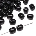 Glossy black glass barrel beads for DIY jewelry making handmade bracelet material - 20Pcs/Pack / Black