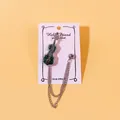 Vintage-Anstecknadel in Geigenform für Herren mit silberner Quastenkette und Strass - Grüner Violinenstil (41)