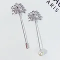 Silberne baumförmige lange Anstecknadel mit Strass und Perle für elegante Damenanzüge - Lebensbaum Design (Y1-15)