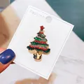 Funkelnde Weihnachtsbaum-Brosche aus Legierung mit bunten Strasssteinen auf Karte - Weihnachtsbaum (A5-82) / Grüne Kombination