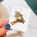 Exquisite vergoldete Legierung Weihnachtsrentier-Brosche mit funkelnden Kristallgeweih-Akzenten - Laufendes Rentier (A5-78) / Gold Kombination
