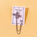 Eleganter silberner Herrenanzug-Anstecknadel mit Kristallblume und doppelten Ketten - Vierblättrige Blume Schmetterlingsform (30) / Silber