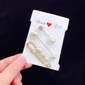 Dreiteiliges Set mit Anstecknadeln aus Kunstperlen und Strass auf Displaykarte - Gradient Perlen Gold Draht Nadeln (15)