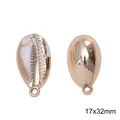 Gold and white acrylic cowrie shell pendant charms for DIY jewelry making, 17x32mm - Style 9 (BSD804)
