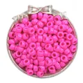 Vibrant neon pink acrylic pony beads featuring large holes for DIY jewelry craft projects - Approx. 100 Pieces/Pack (9x6mm) / Solid Rose Red