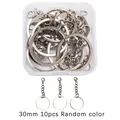 Set of 10 silver 30mm keychain split rings with short chains in clear plastic storage box - Iron Flat Keychain Ring / 10 Pieces/Pack (30mm) / White Gold