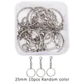 Set of 25mm silver metal keyrings with chains and lobster clasps, 10 pieces DIY pack - Iron Twisted Keychain Ring / 10 Pieces/Pack (25mm) / White Gold