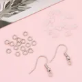 DIY sieraden maken set met zilveren oorhaken, buigringen en transparante oordopjes - 100 Haken + 100 Ringen + 100 Dopjes Set / Wit K/Zilver