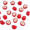 Perles mignonnes en acrylique de trognon de pomme rouge pour la création de bijoux DIY - Forme de Trognon de Pomme / 13x18mm (Trou Env 2mm) / Rouge