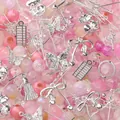 Assorted mixed pink glass beads and silver alloy charms for DIY jewelry bracelet making - Peach Blossoms Abloom / 50g/Pack / Silver