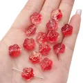Cuentas de vidrio en forma de rosa roja de 12mm con destellos dorados para joyería DIY - 10 Piezas/Paquete / Rojo